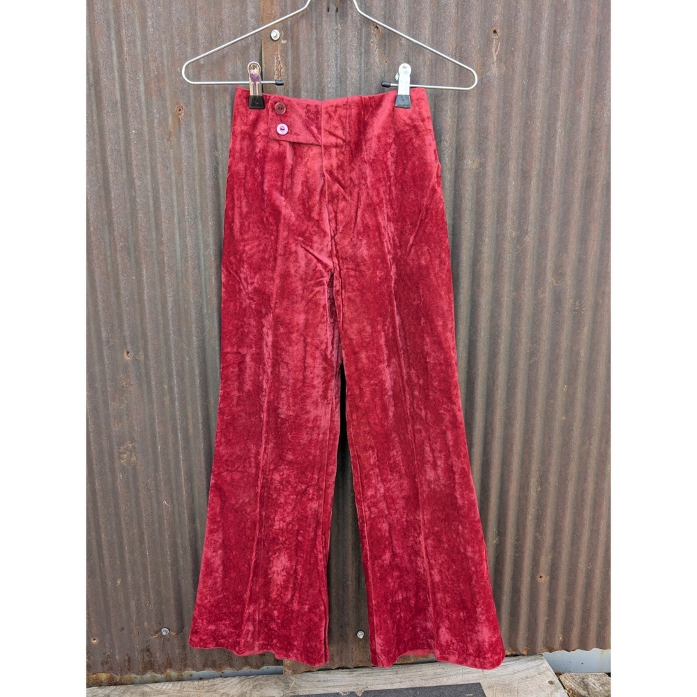 Vintage Girls Red Velvet Flare Pants Size 10 Bell Bottoms 70s Hippie Boho Maroon